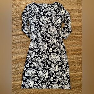 Lauren Ralph Lauren Size 10 Black & White Floral 3/4 Sleeve Faux Wrap Dress